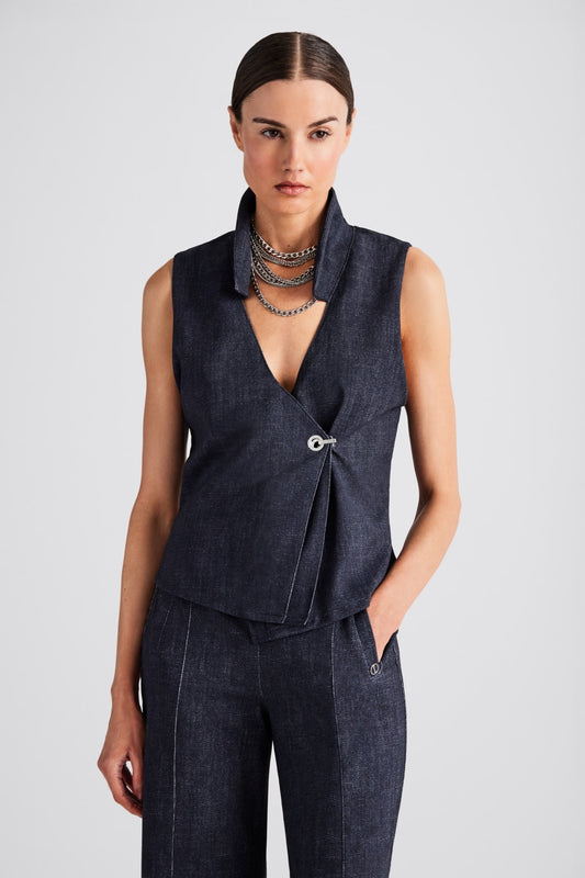 Delara Faux Denim Contrast Vest - Denim