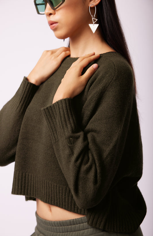 Amara Cashmere Long-sleeve Crop Top - Fern Green