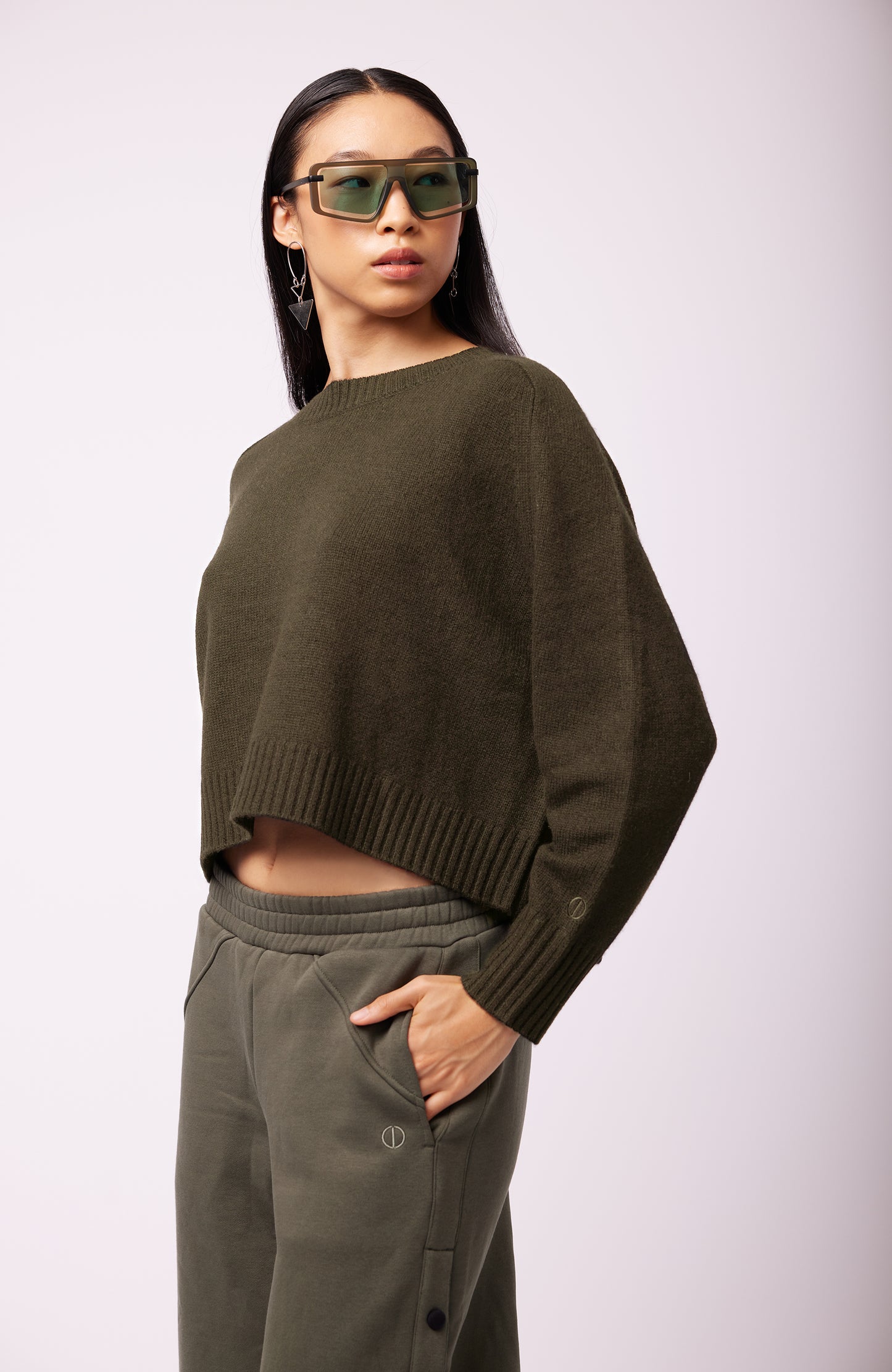Amara Cashmere Long-sleeve Crop Top - Fern Green