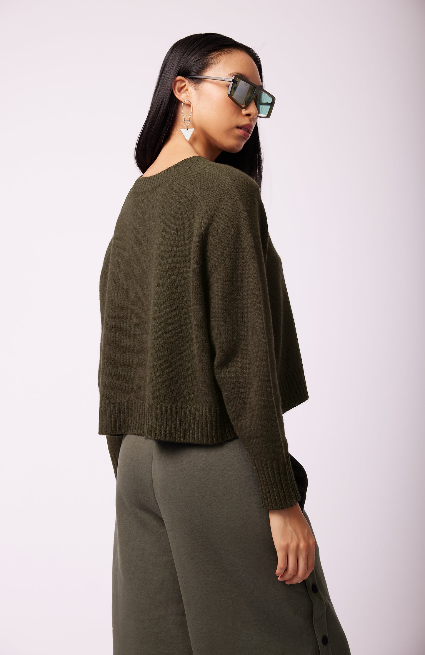 Amara Cashmere Long-sleeve Crop Top - Fern Green