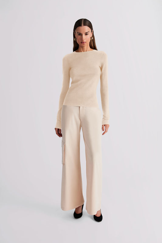 Haze Tissue Cashmere Long Sleeve Top - Coconut Milk