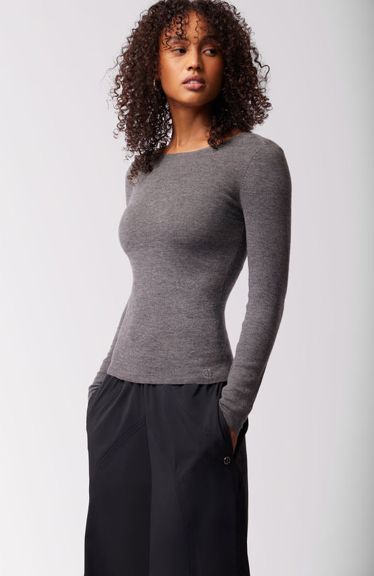 Haze Tissue Cashmere Long Sleeve Top - Thunder