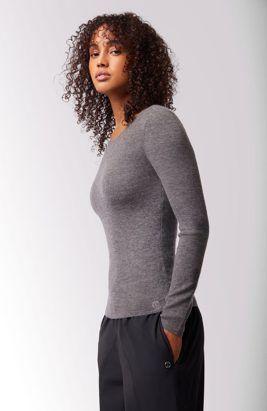 Haze Tissue Cashmere Long Sleeve Top - Thunder