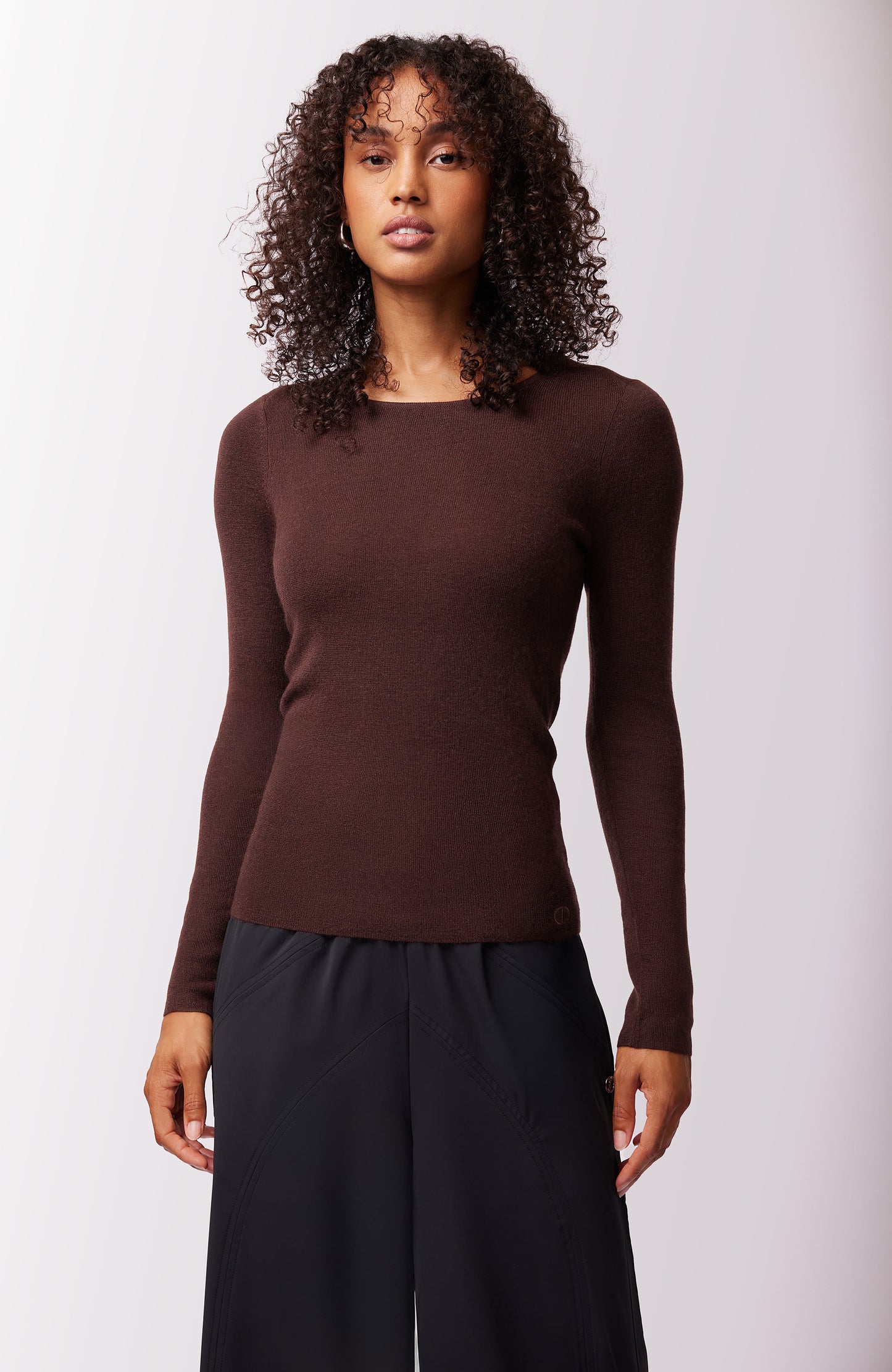 Haze Tissue Cashmere Long Sleeve Top - Hot Fudge