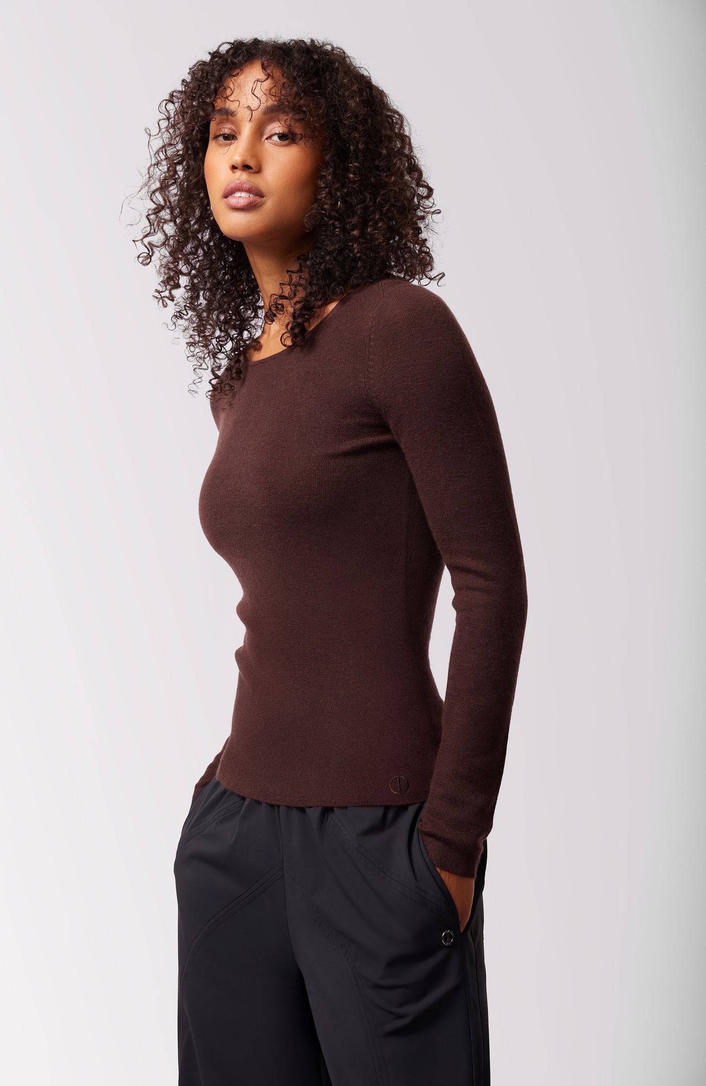 Haze Tissue Cashmere Long Sleeve Top - Hot Fudge