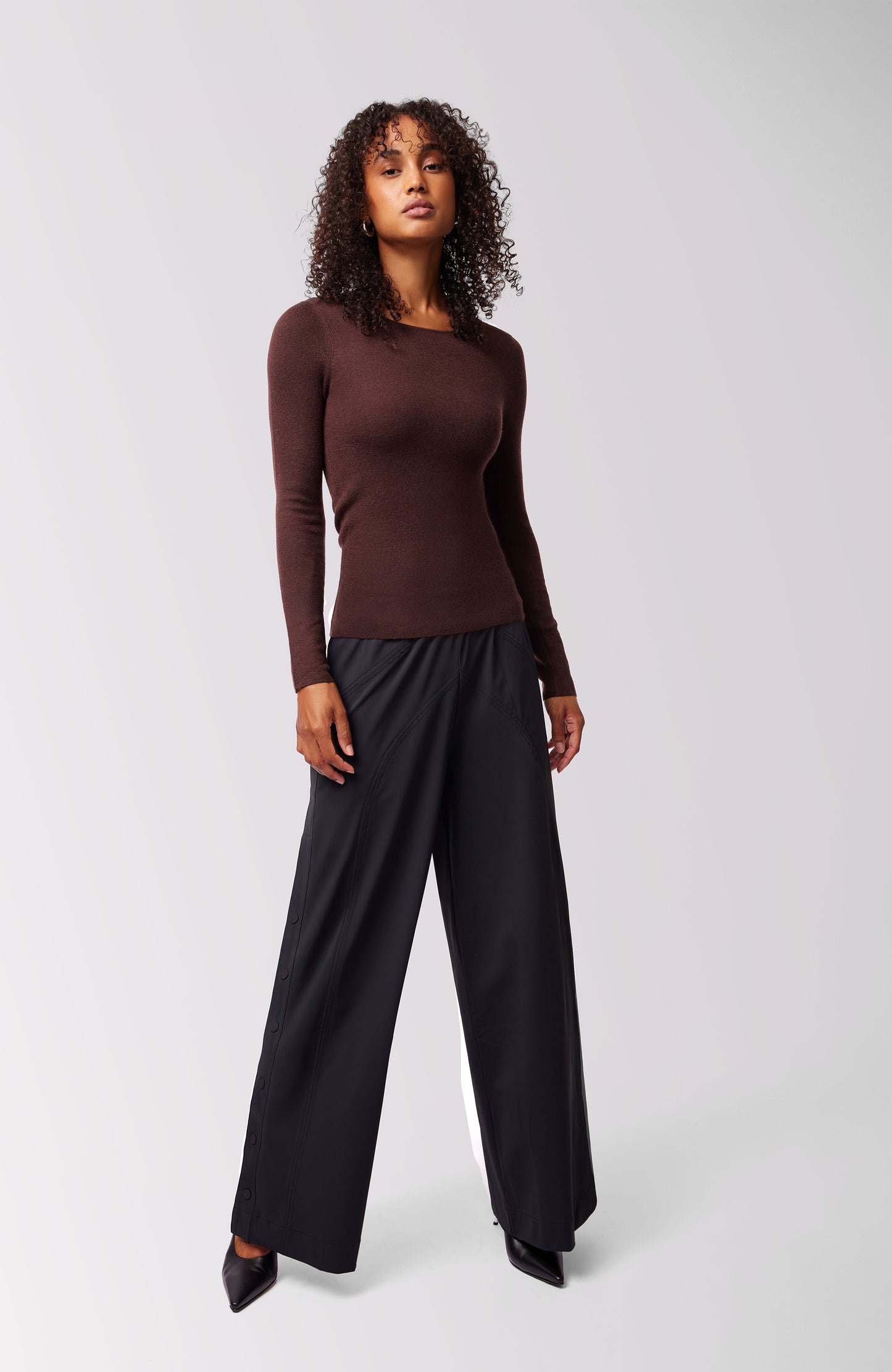 Haze Tissue Cashmere Long Sleeve Top - Hot Fudge