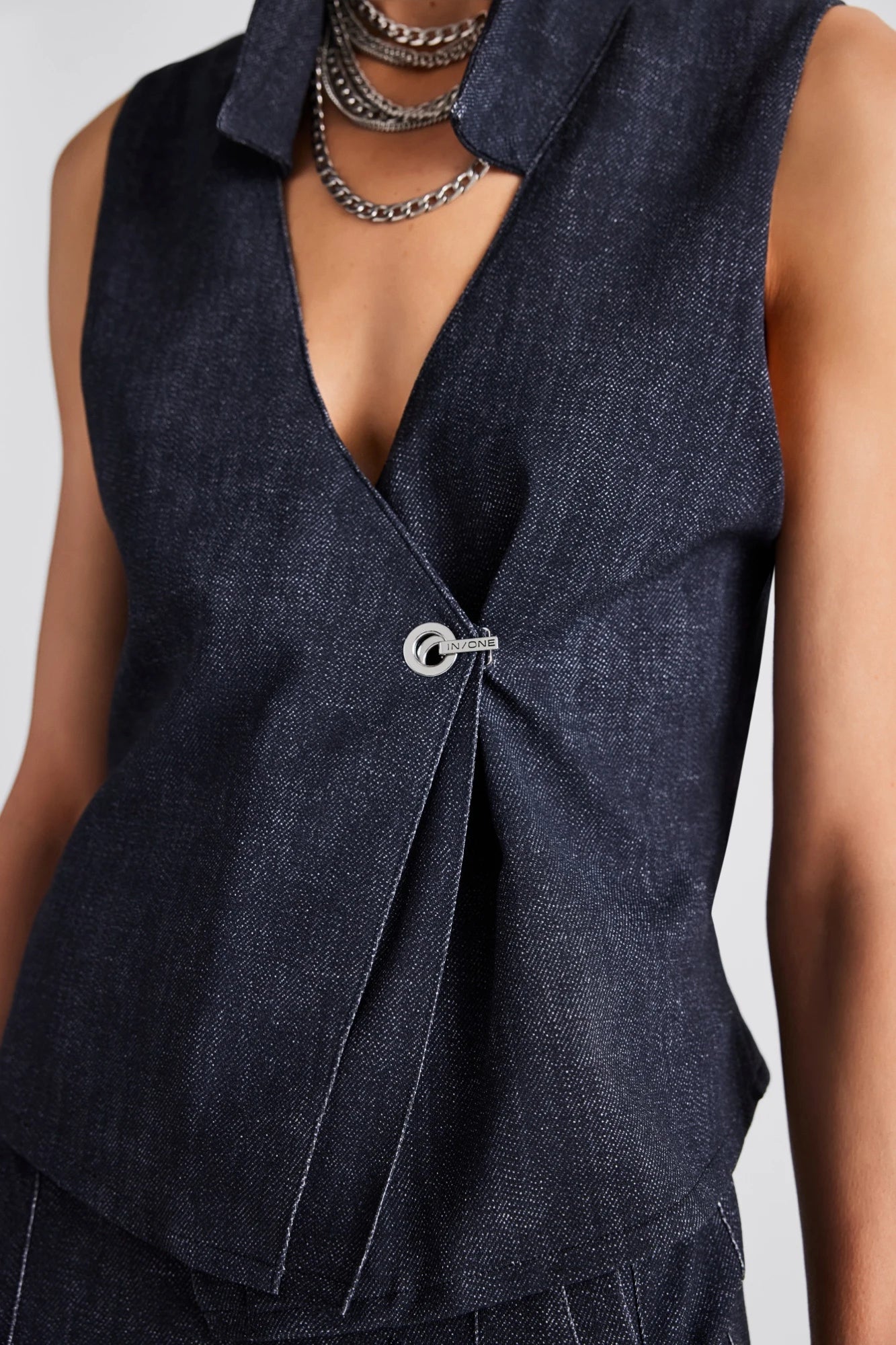 Delara Faux Denim Contrast Vest - Denim