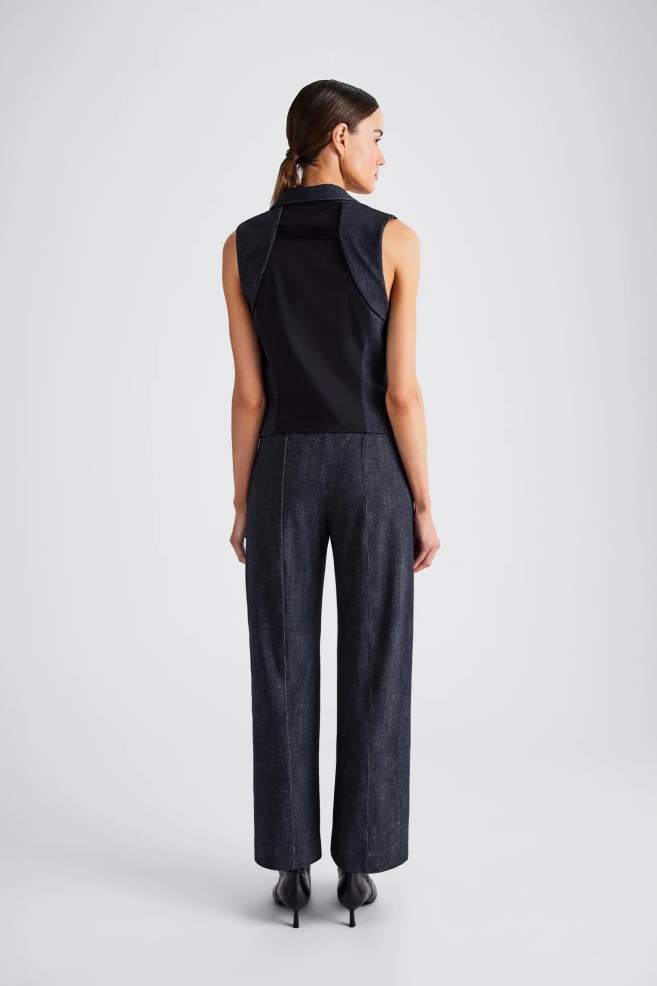 Delara Faux Denim Contrast Vest - Denim