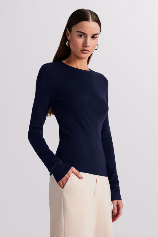 Haze Tissue Cashmere Long Sleeve Top - Navy